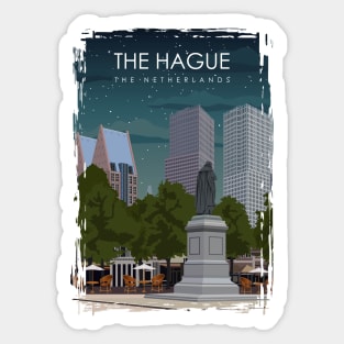 The Hague The Netherlands Vintage Minimal City Travel Poster at Night Sticker